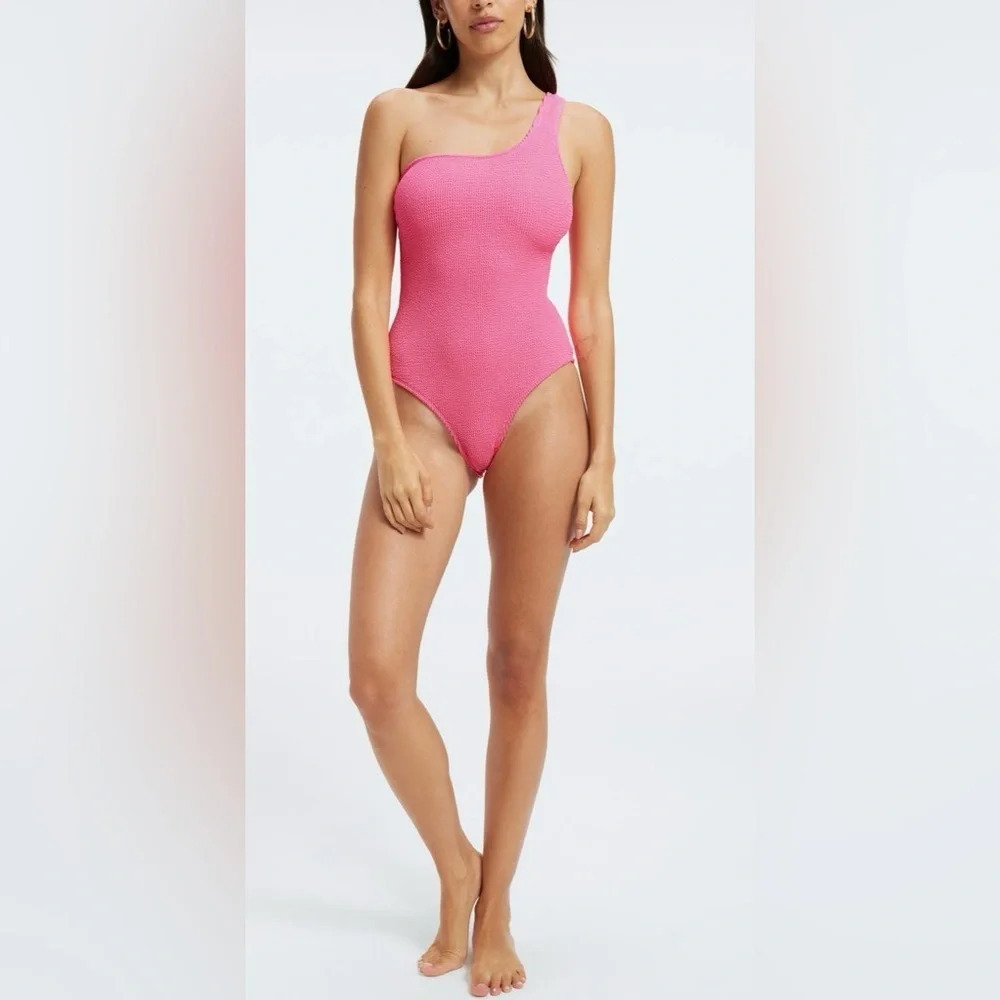 Good American Always Fits One-Shoulder One-Piece Swimsuit in Bright Pink S/M